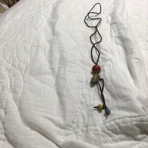 Vintage BOHO necklace Suede string with Beads and Leaf